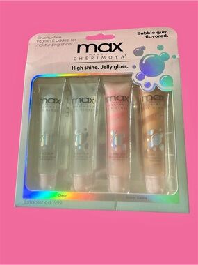 Max Makeup Cherimoya Bubble Gum Flavor High Shine Jelly Lip Gloss Set of Four